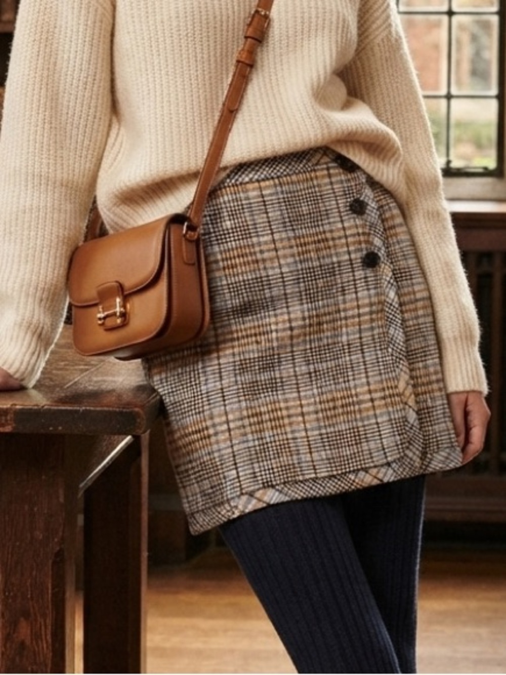 Talbots Plaid Short Wrap Skirt featuring an asymmetrical front button closure 12